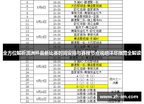 全方位解析澳洲杯最新比赛时间安排与赛程节点说明详尽指南全解读